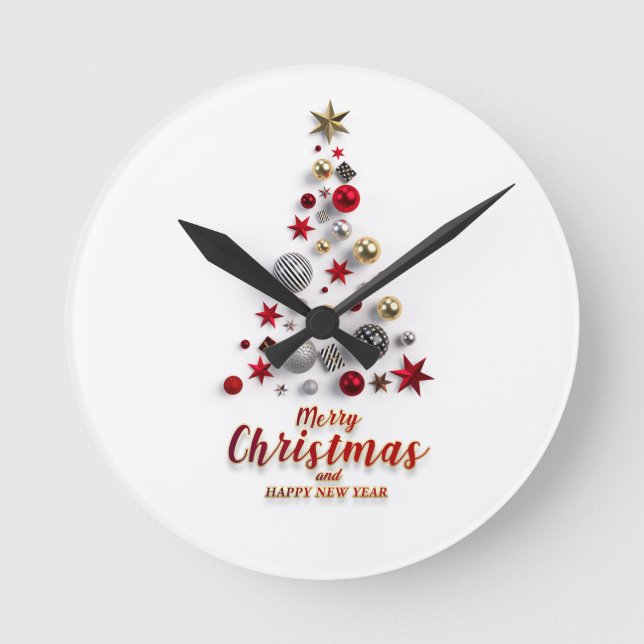 “Festive Tree in Snow”  Round Clock (Front)