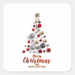 “Festive Tree in Snow”  Square Sticker