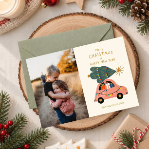 Festive Tree on Car Family Christmas Photo Card