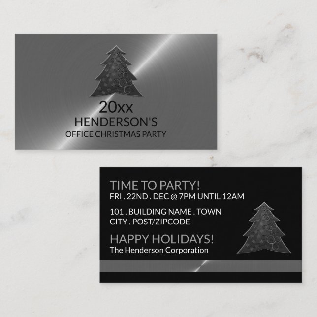 Festive Tree - Silver - Christmas Party Ticket Enclosure Card (Front/Back)