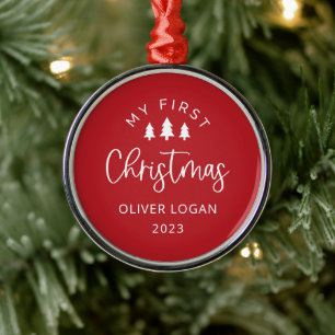 Festive Trees First Christmas Metal Ornament