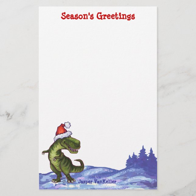 Festive TRex Dino Custom Season's Greetings Stationery (Front)