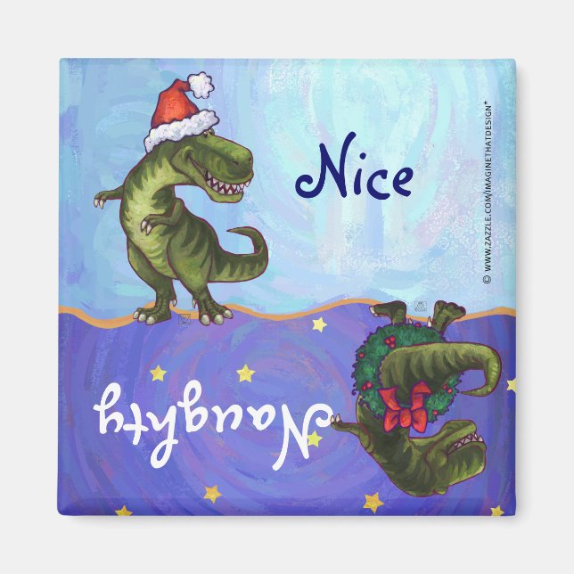 Festive TRex Naughty Nice lave-vaisselle Magnet (Devant)
