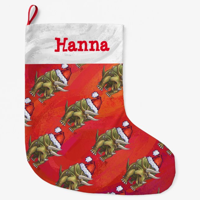 Festive Triceratops Pattern Christmas Large Christmas Stocking (Front)
