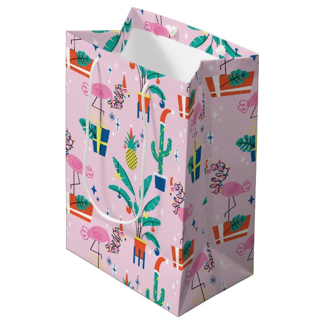 Festive Tropical Christmas Pattern Medium Gift Bag (Front Angled)
