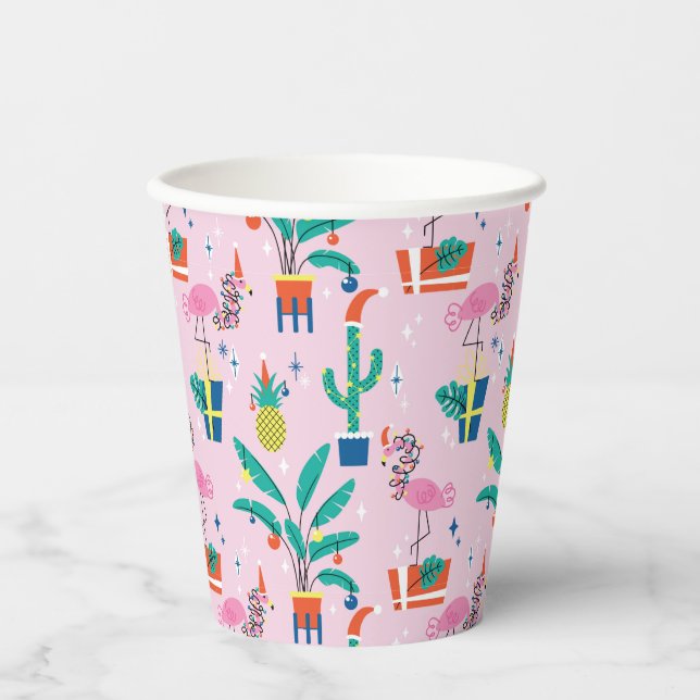 Festive Tropical Christmas Pattern Paper Cups (Front)
