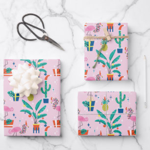 Festive Tropical Christmas Pattern Wrapping Paper Sheet