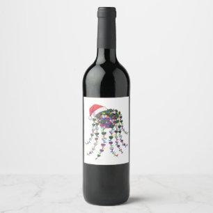 Festive Tropical Houseplant Wearing a Santa Hat Wine Label