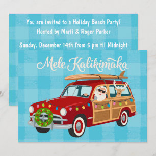 Festive Tropics Hawaiian Holiday Santa Woody Invitation