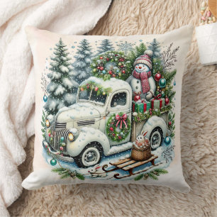 Festive Truck   Vintage Christmas Delivery Throw Pillow