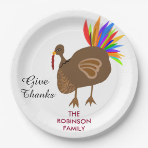 Festive Turkey Colourful Feathers Dinner Paper Plate