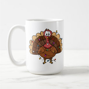 Festive Turkey with String Lights Coffee Mug