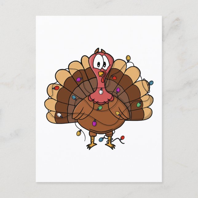Festive Turkey with String Lights Invitation Postcard (Front)