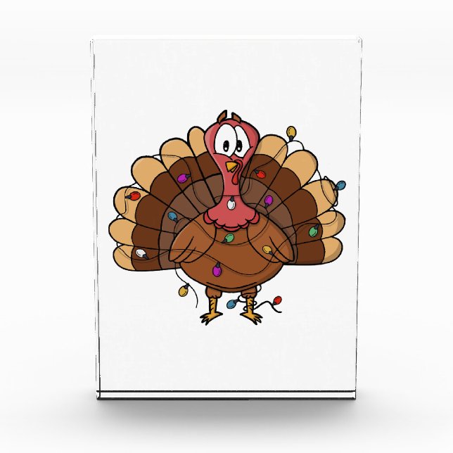 Festive Turkey with String Lights Photo Block (Front)