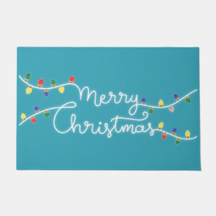 Festive Turquoise Merry Christmas Door Mat