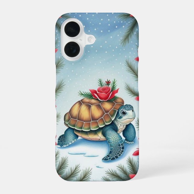 Festive Turtle Flat Holiday  iPhone 16 Case (Back)