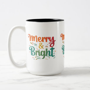 Festive Two-Tone Mug – "Merry & Bright" 15 oz  