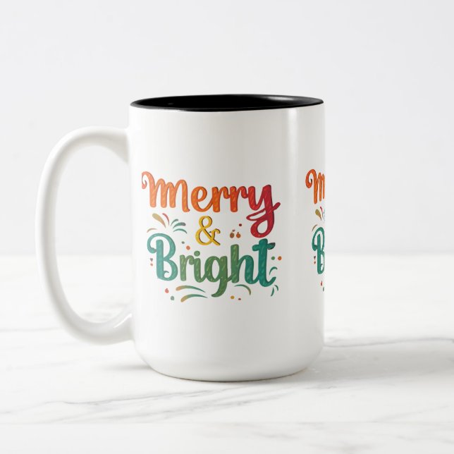 Festive Two-Tone Mug – "Merry & Bright" 15 oz   (Left)