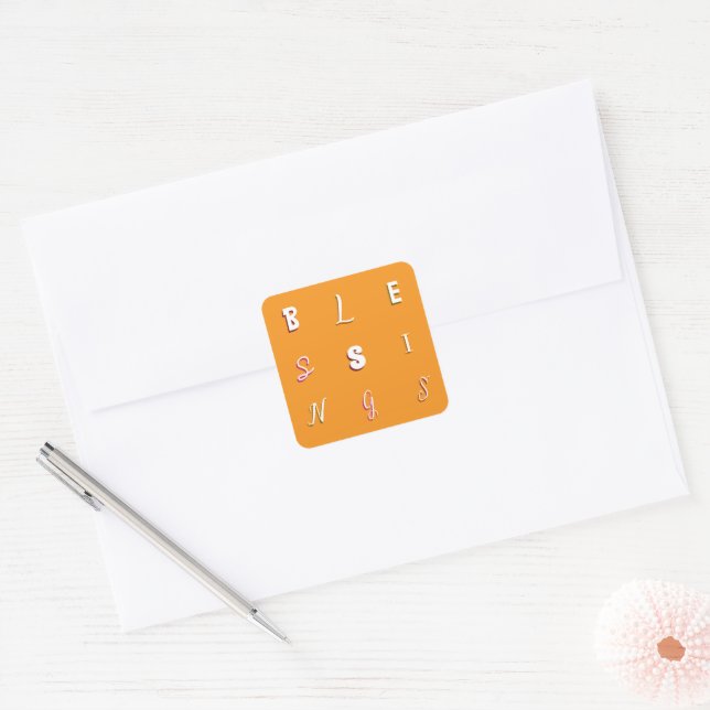 Festive Type "Blessings" Orange Envelope Seal (Envelope)