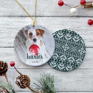 Festive Type   Cute Pet Photo Holiday Ceramic Ornament