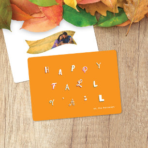 Festive Type Orange Happy Fall Y'all Holiday Card