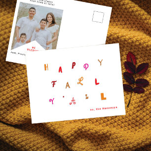 Festive Type Photo "Happy Fall Y'all" Fall Colours Holiday Postcard