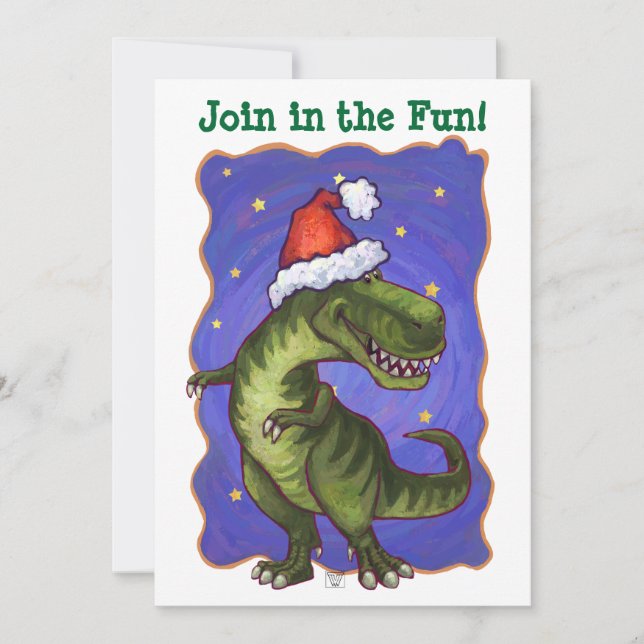 Festive Tyrannosaurus Dino Christmas Invitation (Front)