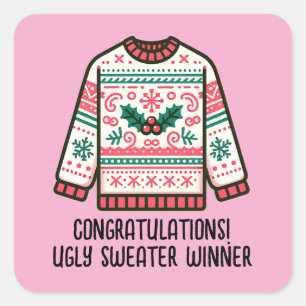 Festive Ugly Christmas Sweater Winner Contest Game Square Sticker