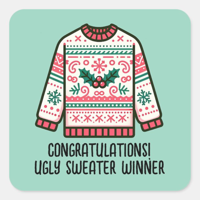 Festive Ugly Christmas Sweater Winner Contest Game Square Sticker (Front)