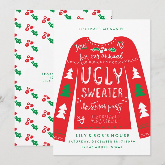 Festive Ugly Sweater Christmas Party Invitations (Front/Back)