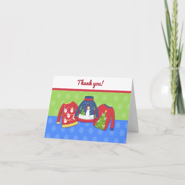 Festive Ugly Sweater Folded Thank you note Card (Front)