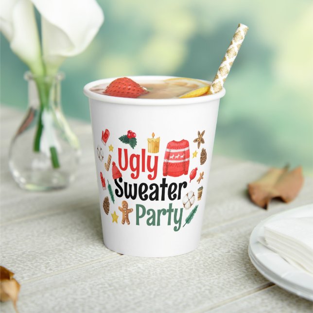 Festive Ugly Sweater Party Watercolor Paper Cups (Insitu)