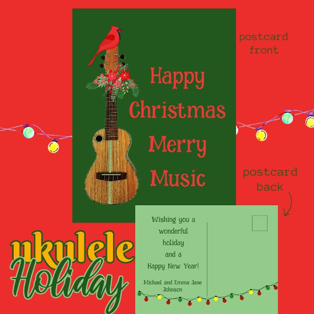 Festive Ukulele Happy Christmas Merry Music Holiday Postcard (Creator Uploaded)