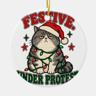 Festive Under Protest Christmas Tote Bag Ceramic Ornament