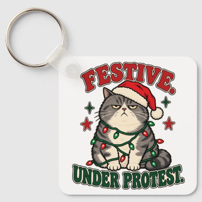Festive Under Protest funny christmas design Keychain (Front)