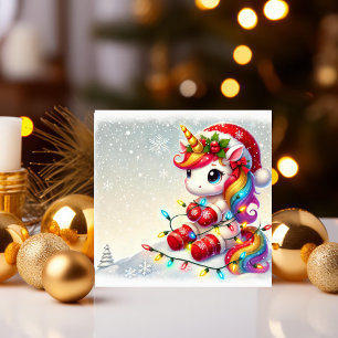 Festive Unicorn Wrapped in Holiday Lights Card