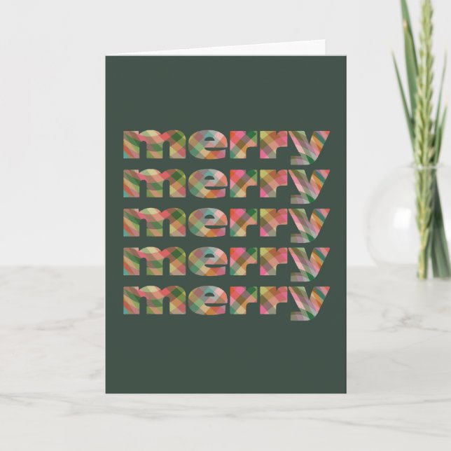 Festive Unique Red Green Plaid Merry Christmas  Holiday Card (Front)