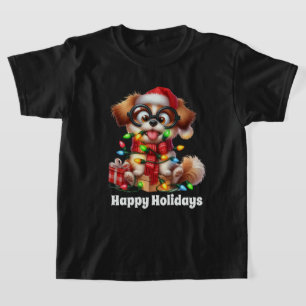 Festive unisex puppy add text kids T-Shirt