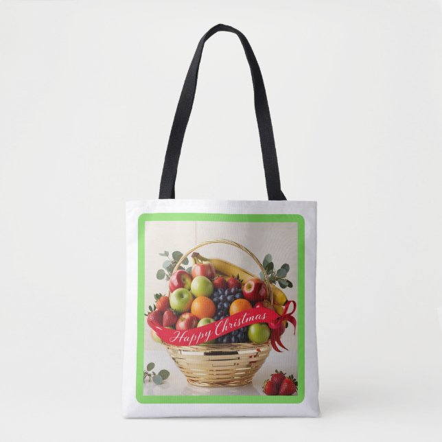 Festive US Fruits Golden Basket Christmas Tote Bag (Front)
