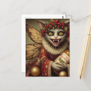 Festive Vampire Cat Christmas Eggnog Postcard