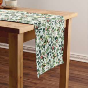 Festive Variegated Winterberries Pattern Christmas Short Table Runner