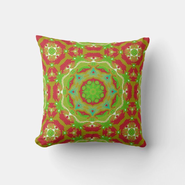 Festive Vibes Liquid Art Mandala Pattern Throw Pillow (Front)