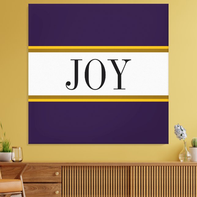 Festive Vibrant Purple White Christmas JOY Text  Canvas Print (Insitu(LivingRoom))