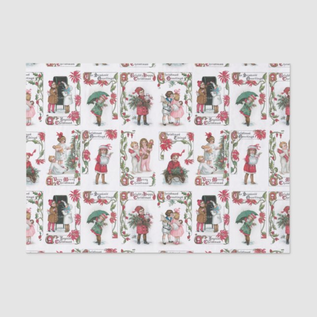 Festive Victorian Children w/Christmas Greetings Tissue Paper (Front)