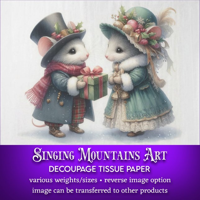 Festive Victorian Christmas Mouse Gift Decoupage Tissue Paper (Creator Uploaded)