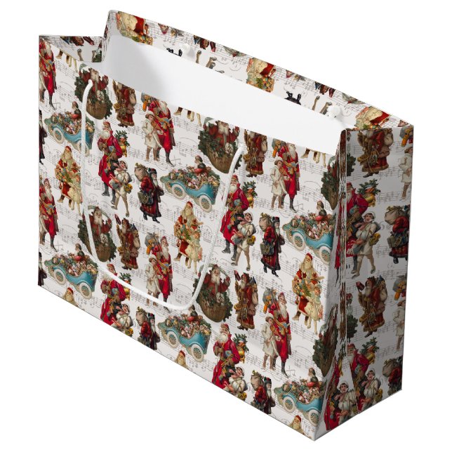 Festive Victorian Santas on Antique Music Large Gift Bag (Front Angled)