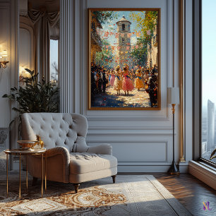 Festive Village Celebration in Impressionist Style Poster