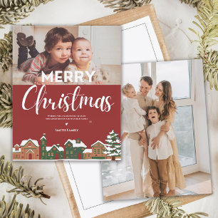 Festive Village Illustration Photo Christmas Card