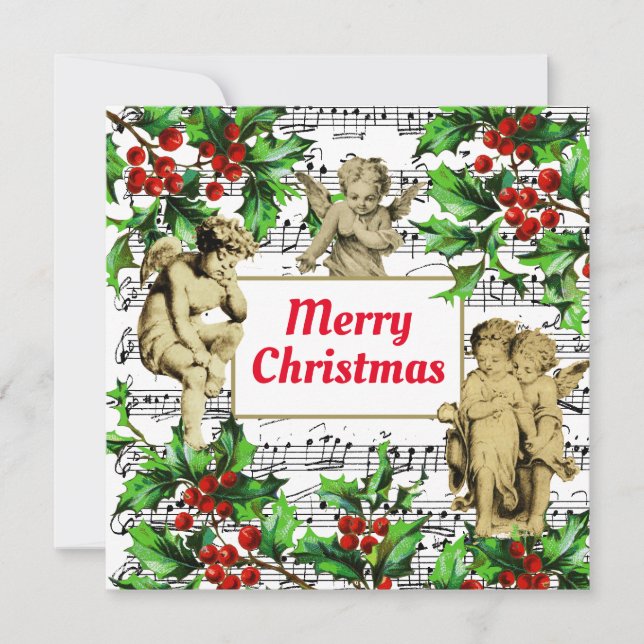 Festive Vintage Angel Cherubs Holly Christmas (Front)