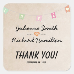 Festive Vintage Bunting Wedding Thank you Favour Square Sticker
